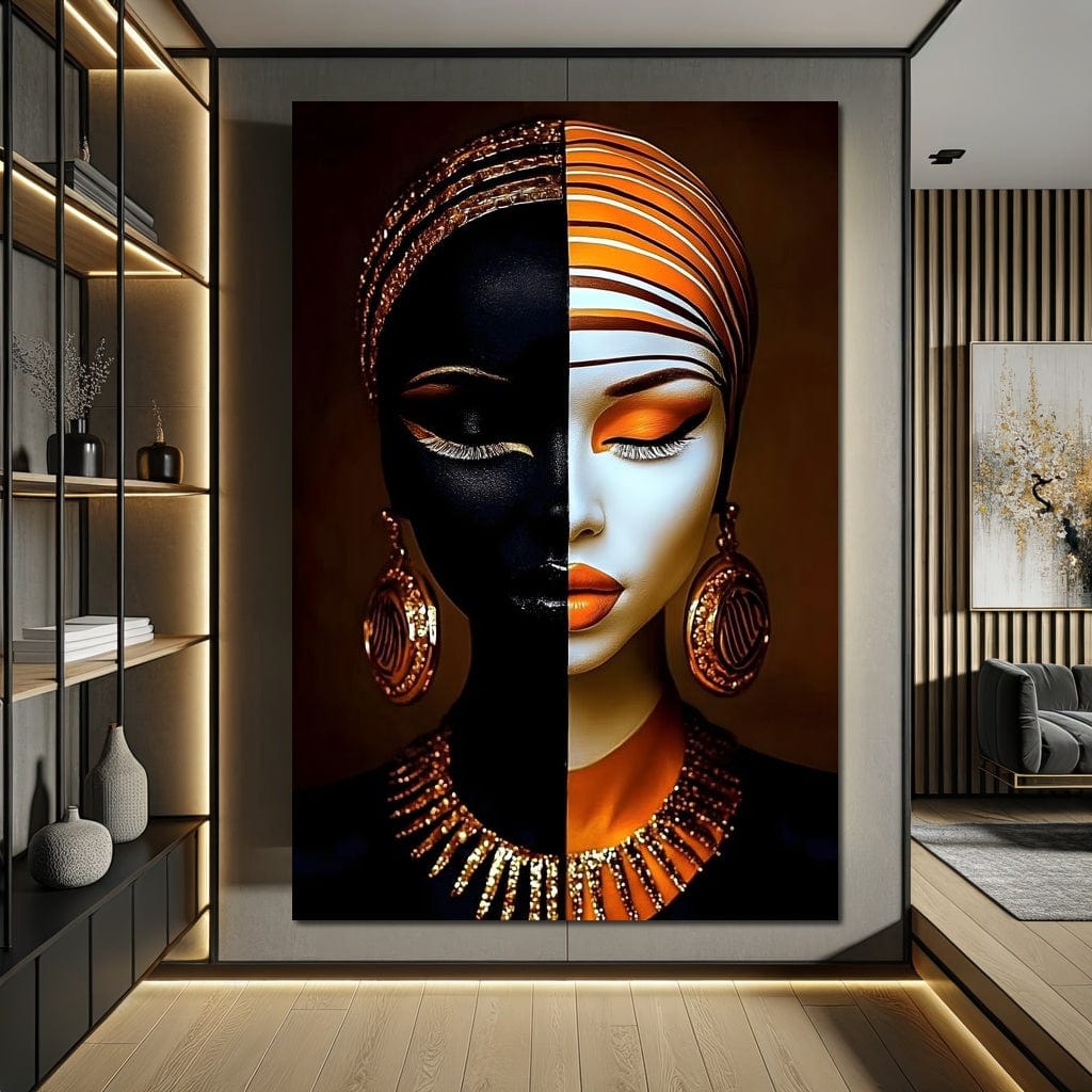 Imagine cu tablou canvas portret feminin simetric, tiparita pe panza canvas